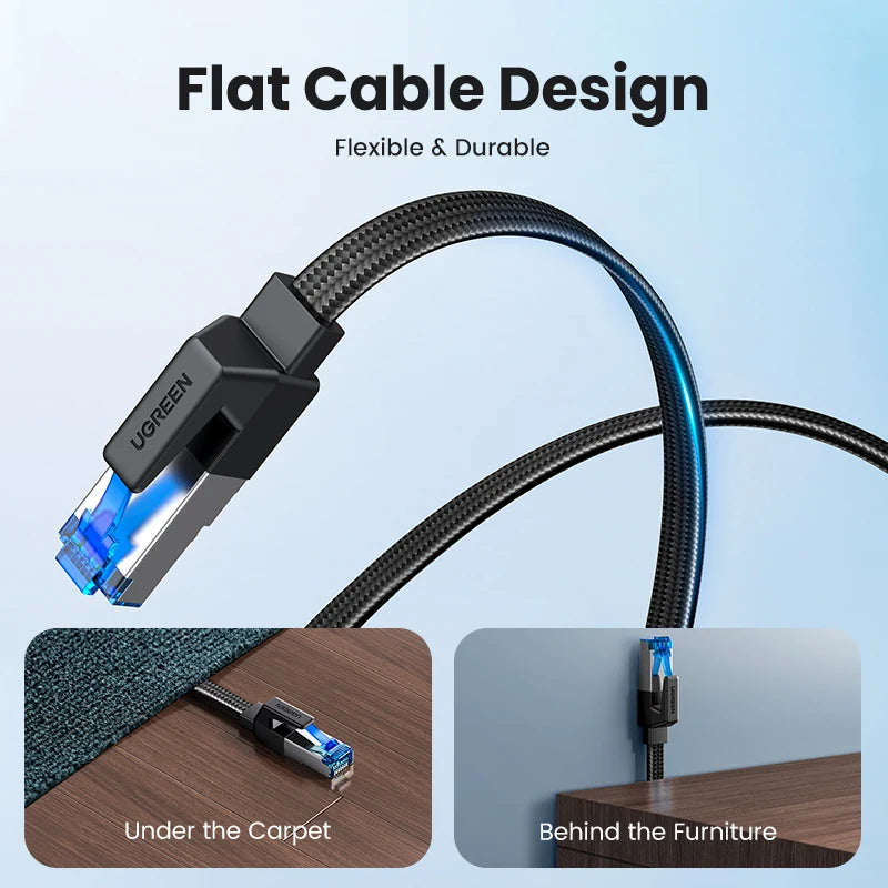 Braided Flat Cat8 Ethernet Cable 40Gbps