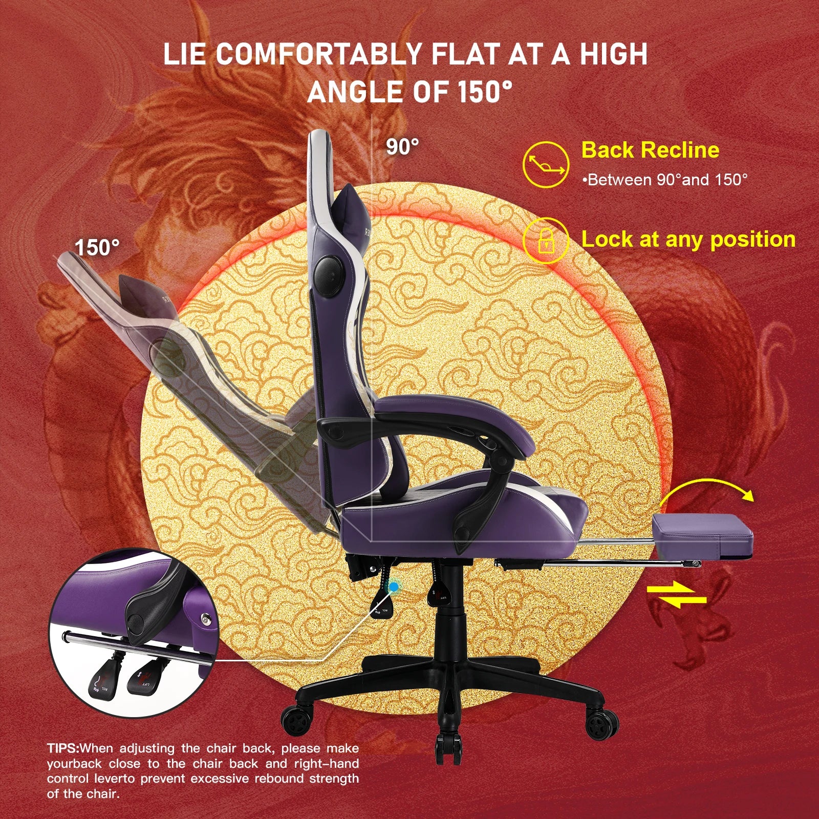 Gaming Chair with Bluetooth Speakers purple