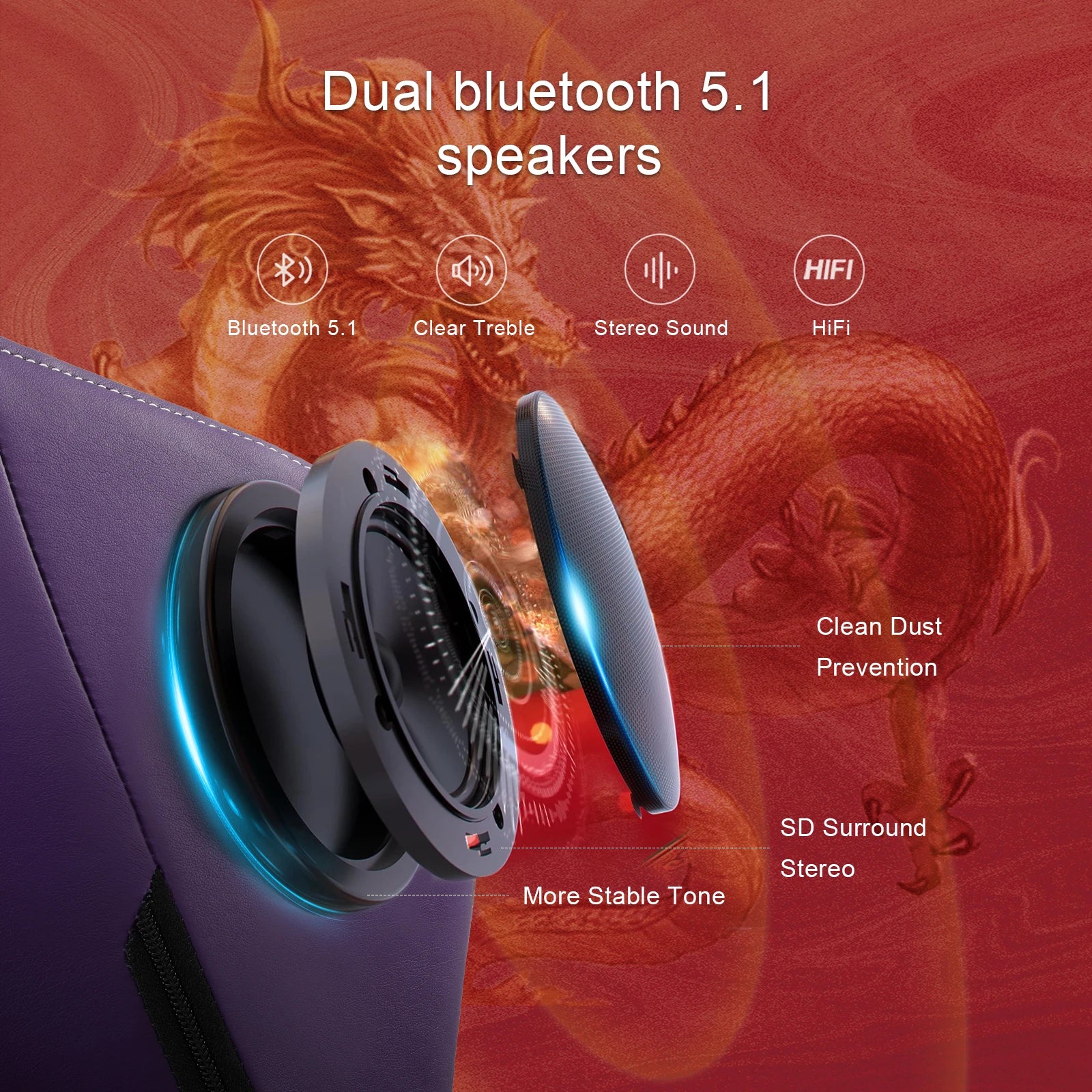 Gaming Chair with Bluetooth Speakers purple