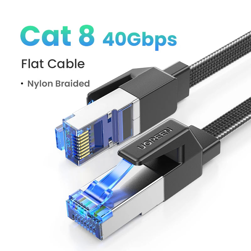 Braided Flat Cat8 Ethernet Cable 40Gbps