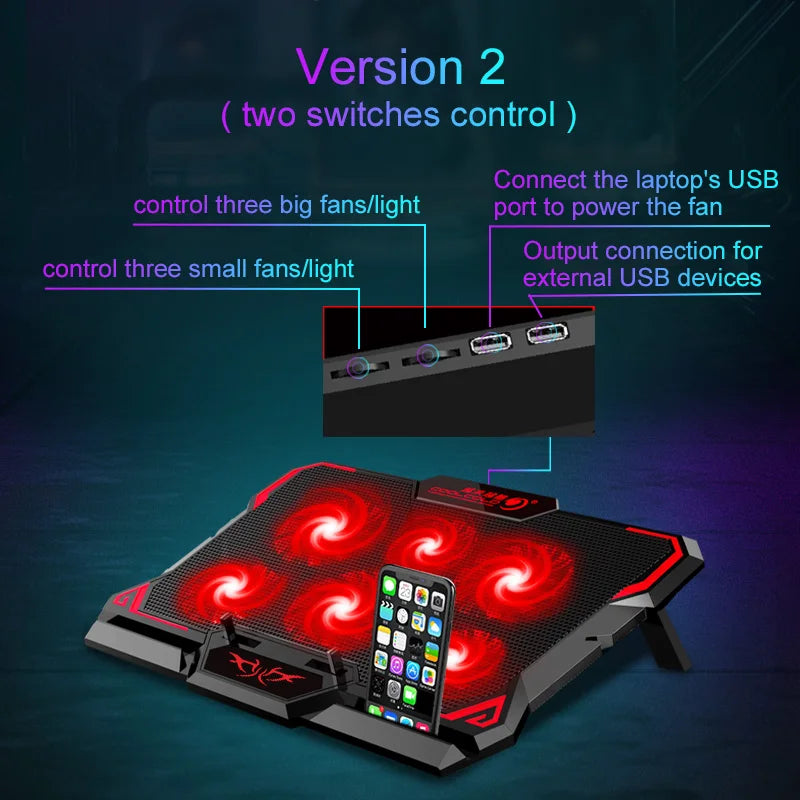 6-Fan LED Laptop Cooler with USB