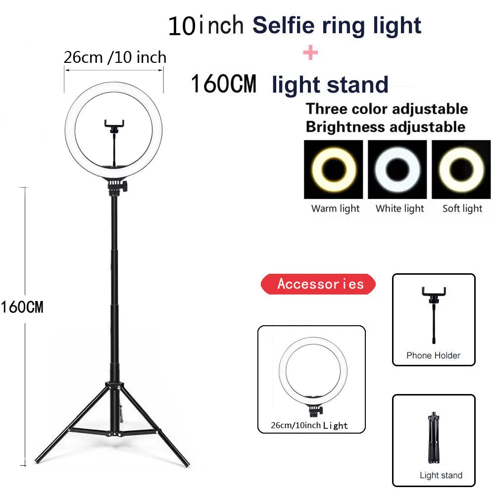 26cm Dimmable LED Ring Light with Tripod