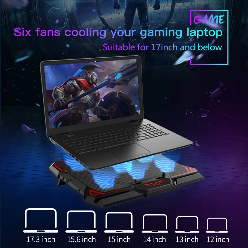 6-Fan LED Laptop Cooler with USB