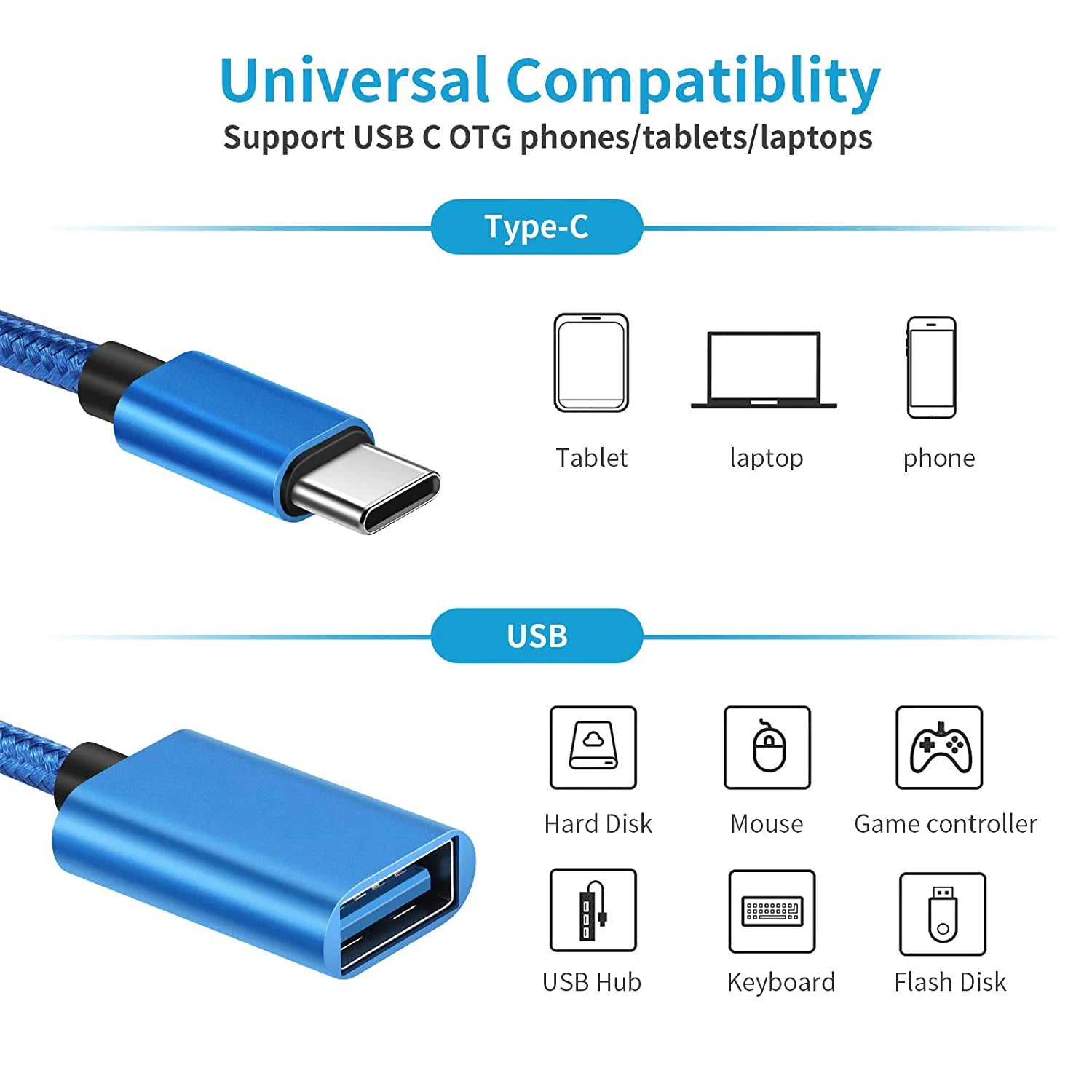 USB to Type-C OTG Cable Adapter