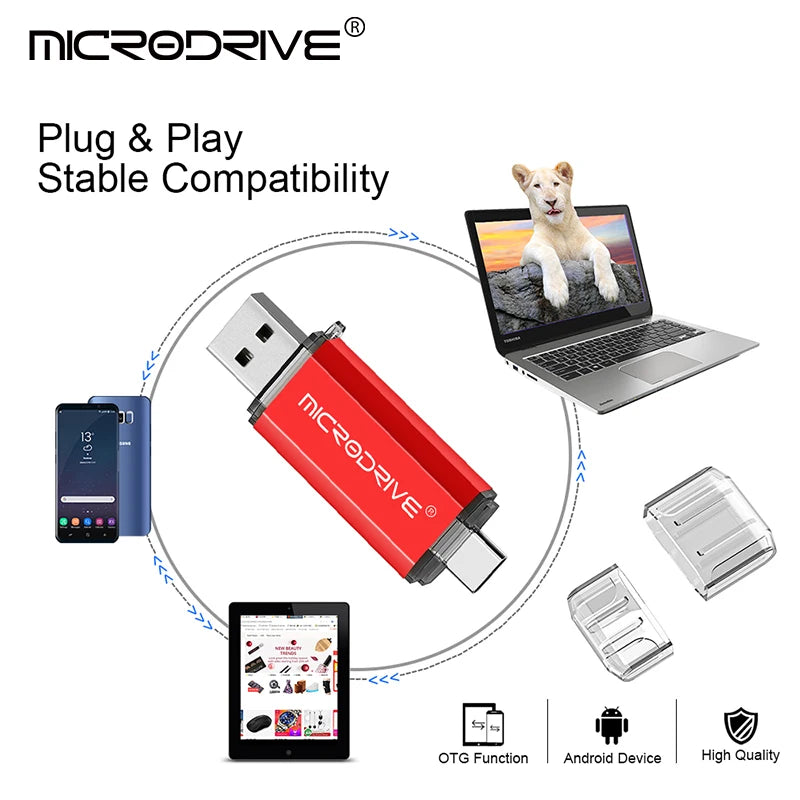 2 in 1 USB 128GB USB 2.0 Pen Drive for Phone & PC