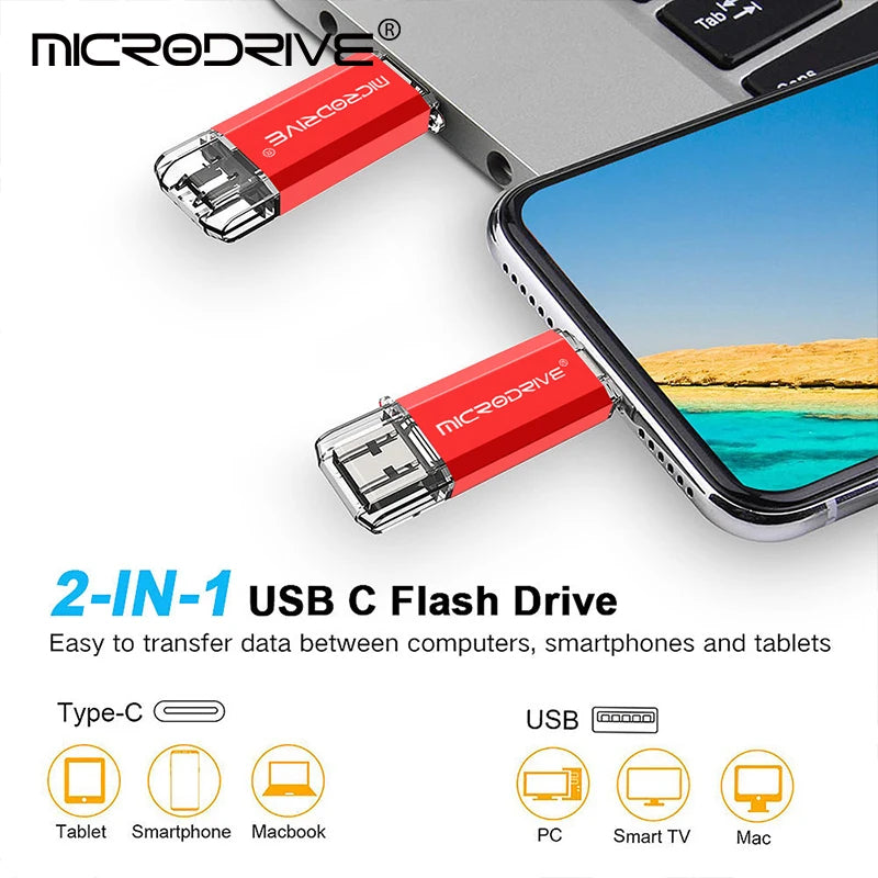 2 in 1 USB 128GB USB 2.0 Pen Drive for Phone & PC