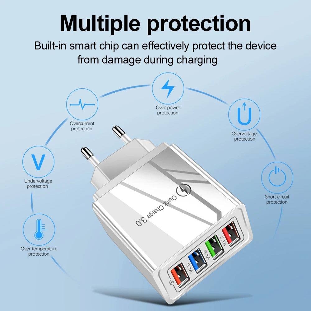 4 Port USB Quick Charger Adapter