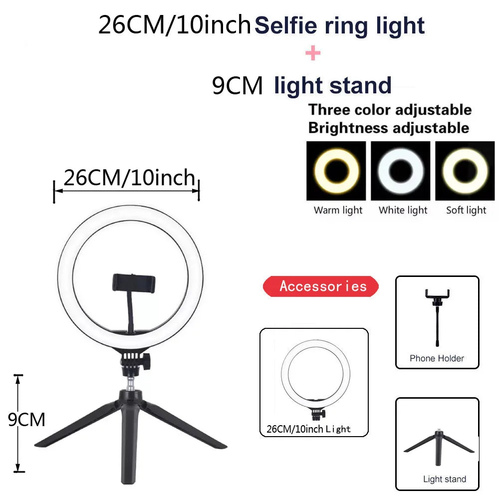 26cm Dimmable LED Ring Light with Tripod