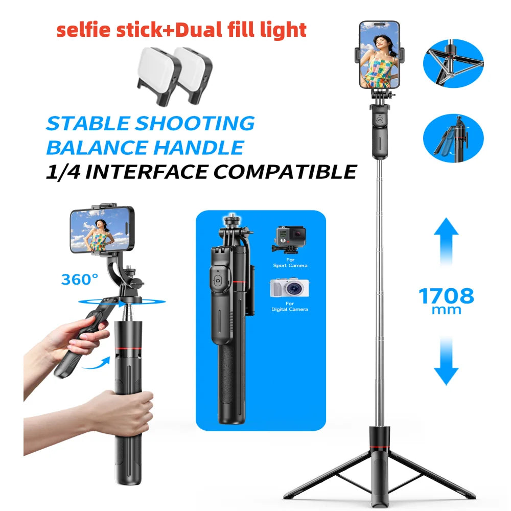 1708mm Selfie Stick Tripod with Light