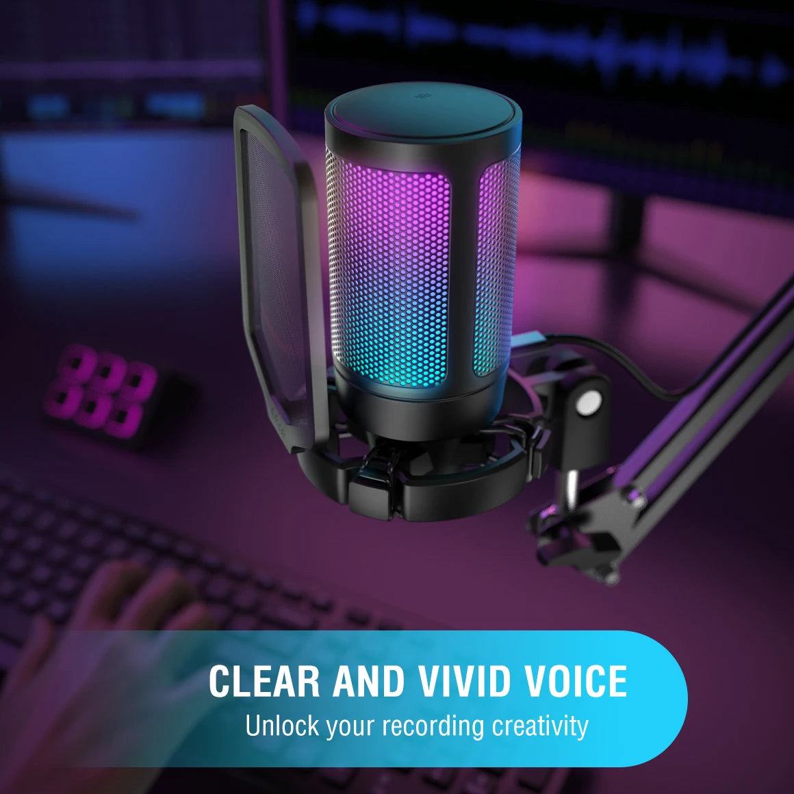 USB Condenser Gaming Microphone with Pop Filter