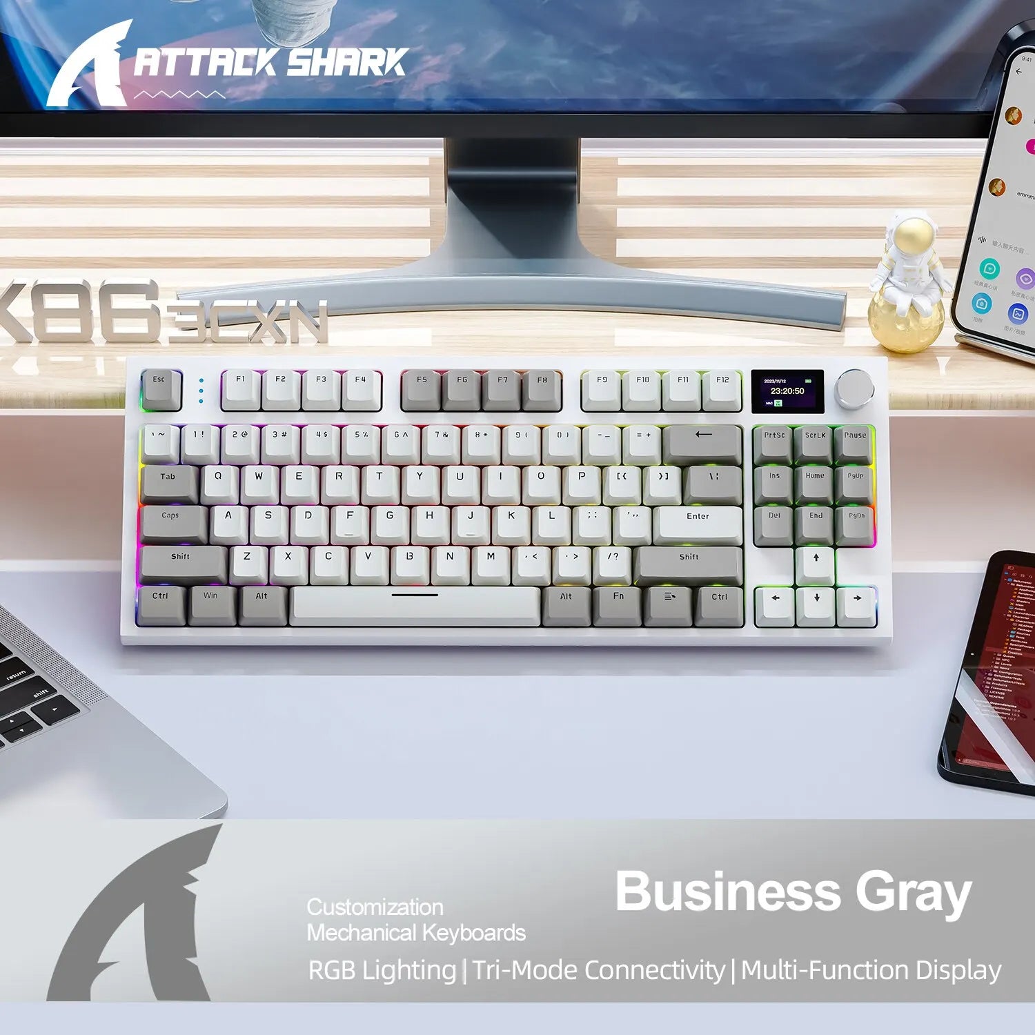 Tri-Mode Mechanical Keyboard with Display