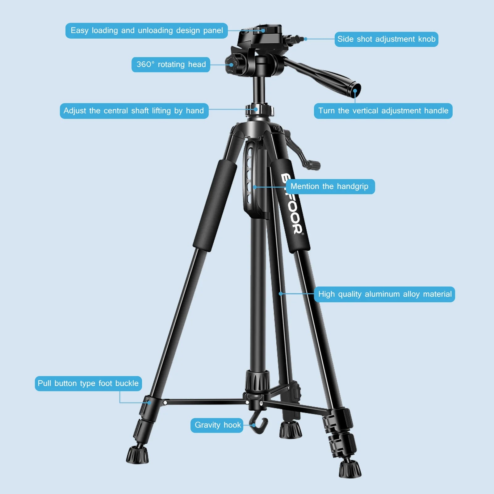 140cm Tall Aluminum Camera Tripod