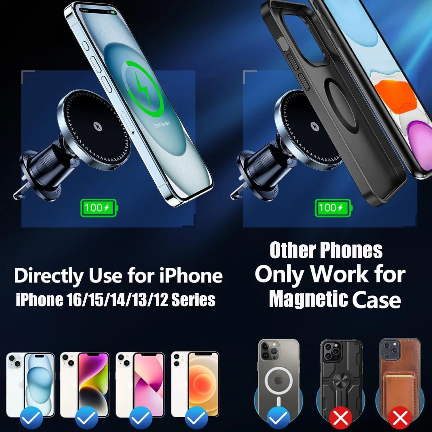 15W Magnetic Wireless Car Phone Charger
