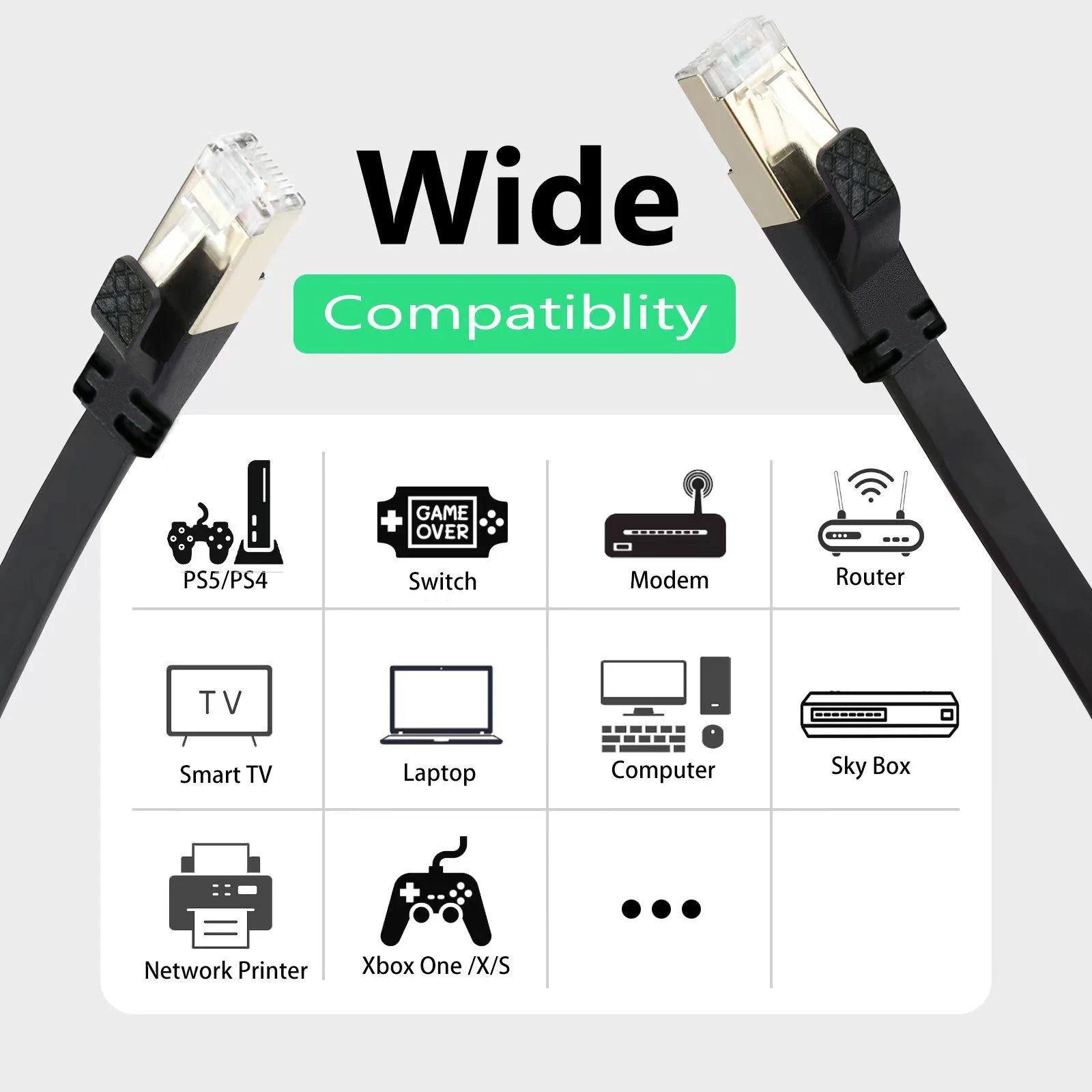 Cat 8 2000MHz High Speed Internet Flat Network Cable