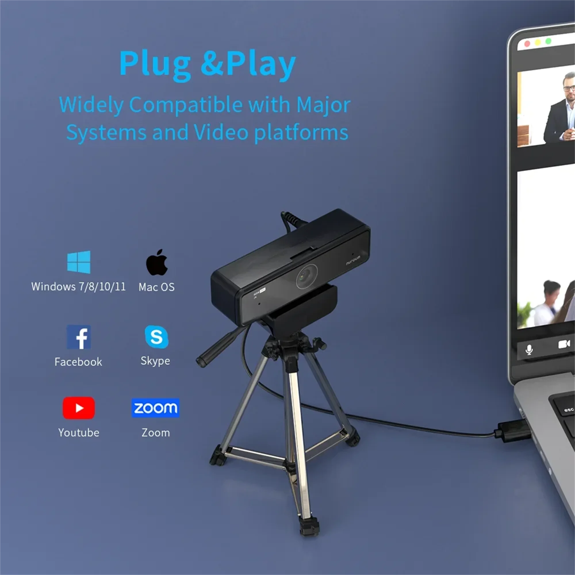 2K 1080P Webcam with Privacy Cover