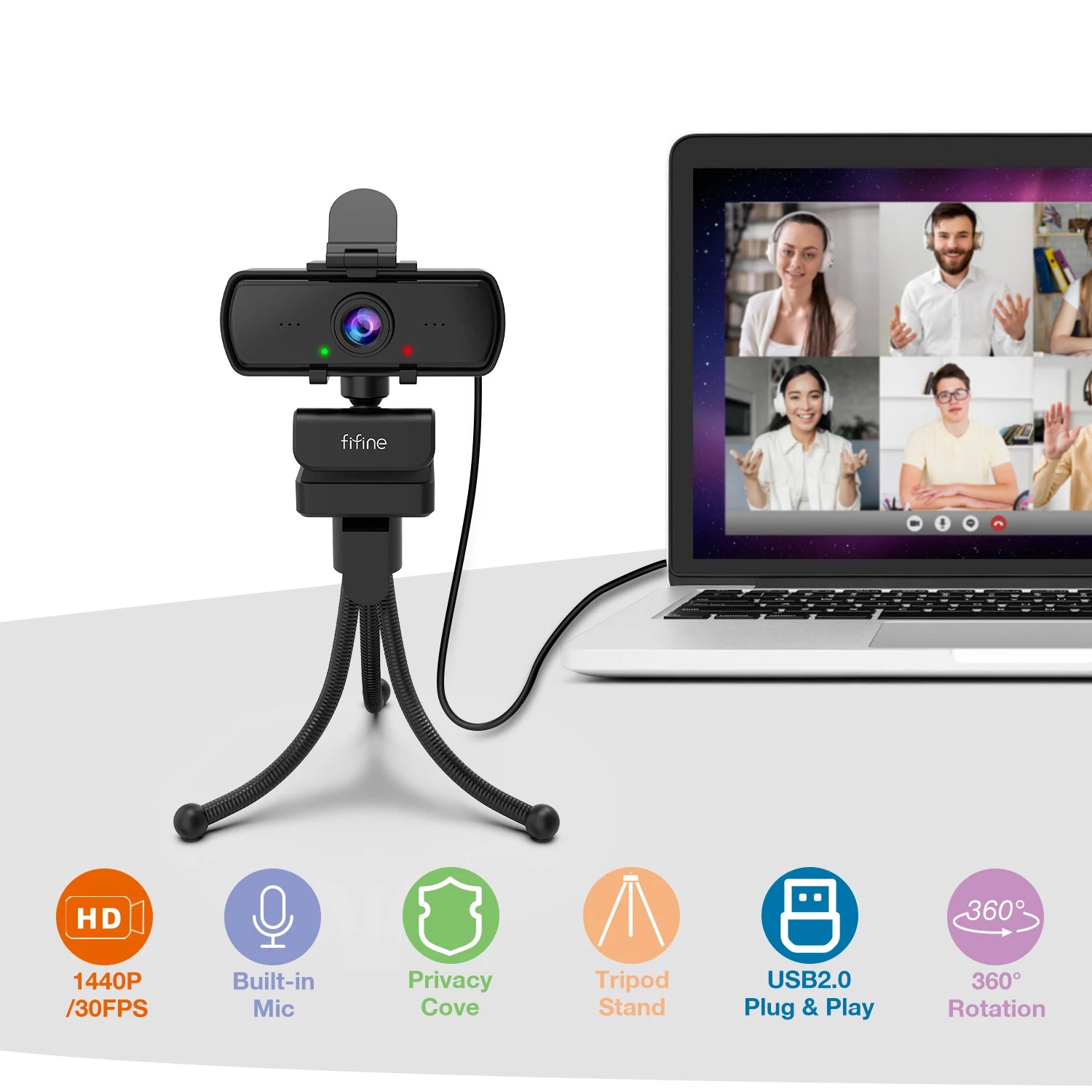 1440P Full HD Webcam with Tripod