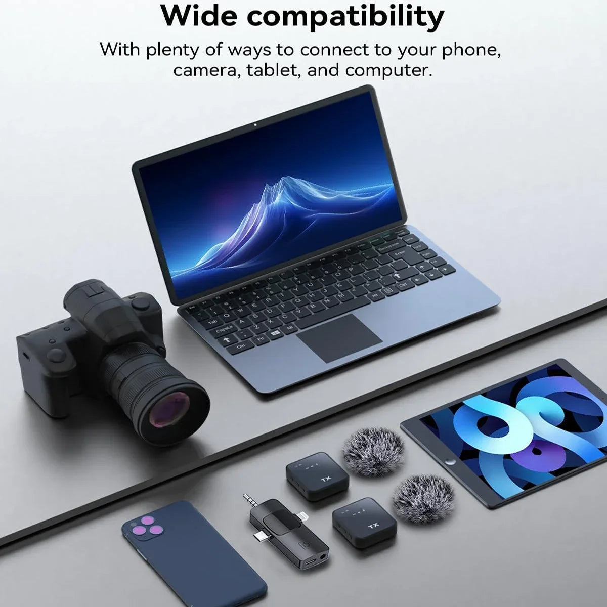 3-in-1 Wireless Microphone for Camera & Phone