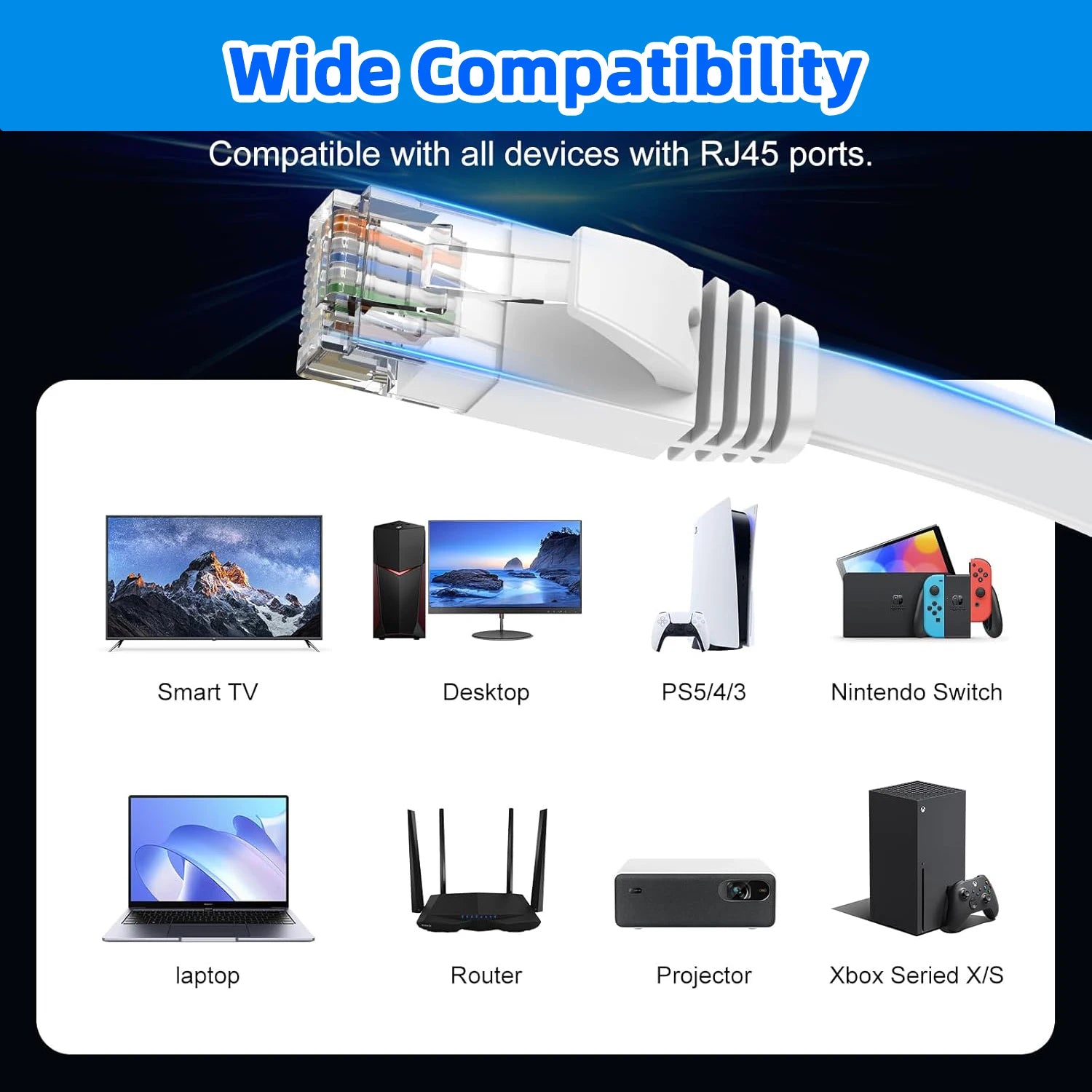 0.1M-50M Flat Cat6 Ethernet Patch Cable