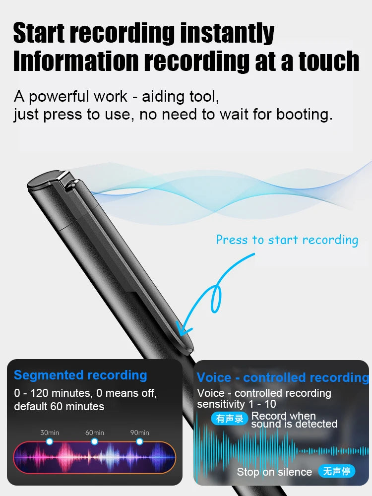 Pen-Shaped Voice Recorder 16GB HD Noise Reduction
