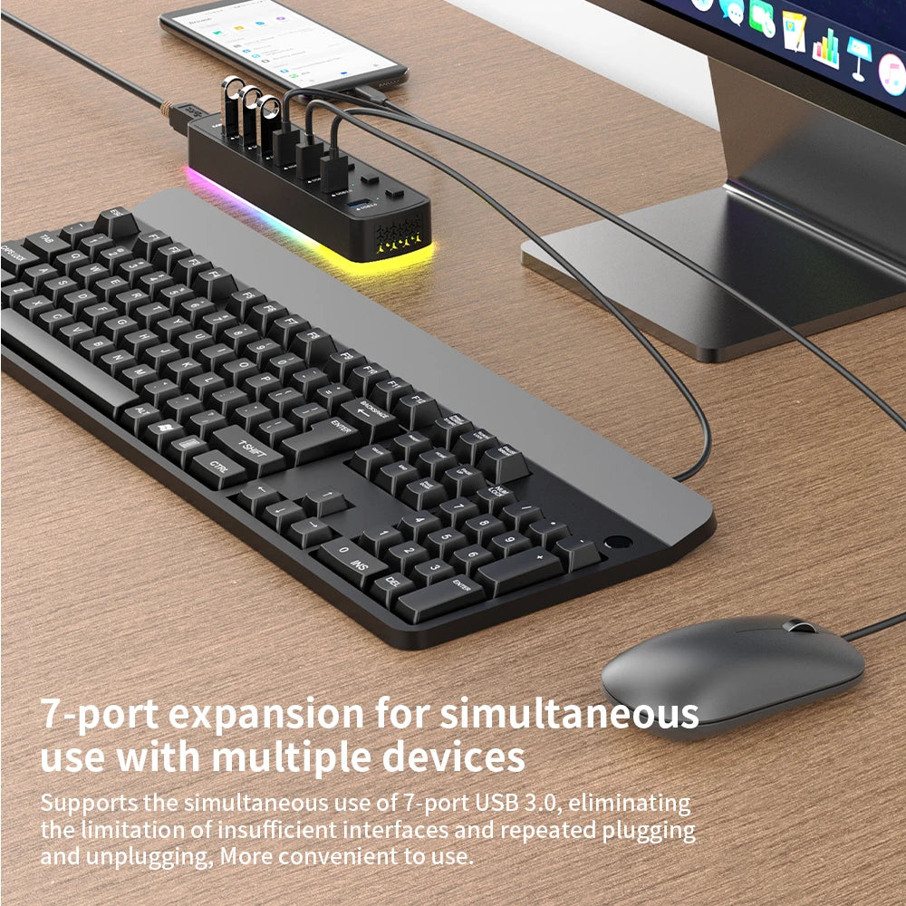 7-Port RGB USB 3.0 Gaming Hub