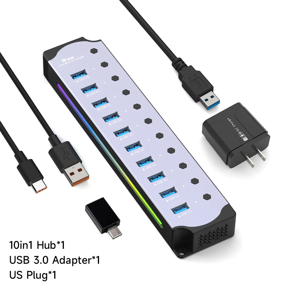 10-in-1 RGB Powered USB Hub