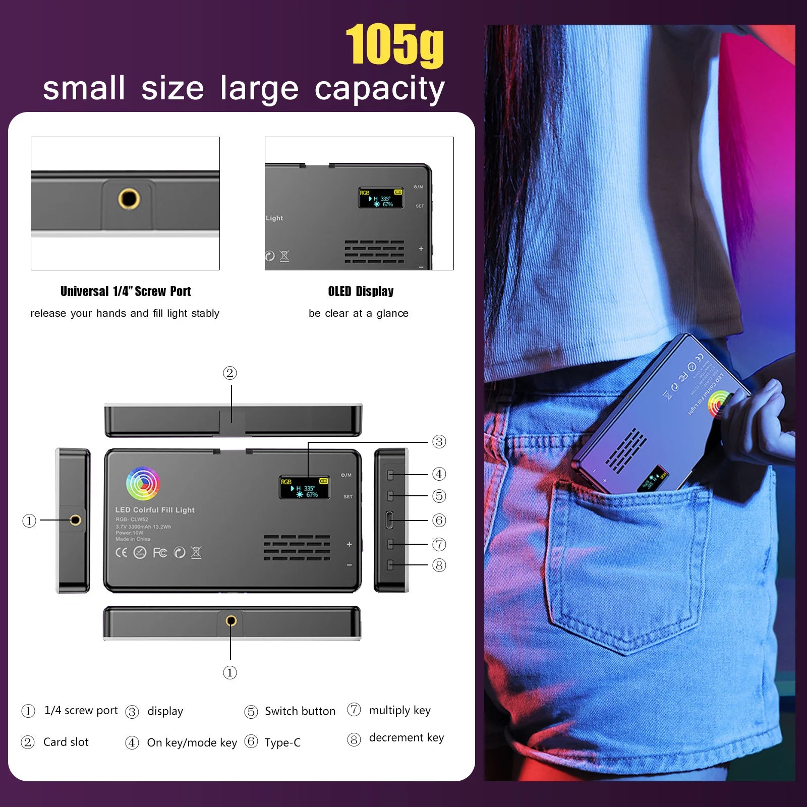 RGB LED Video Light Panel 2500K-8500K