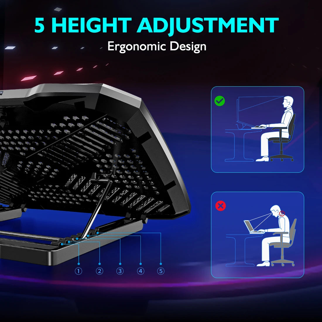 5-Fan Adjustable Laptop Cooling Pad