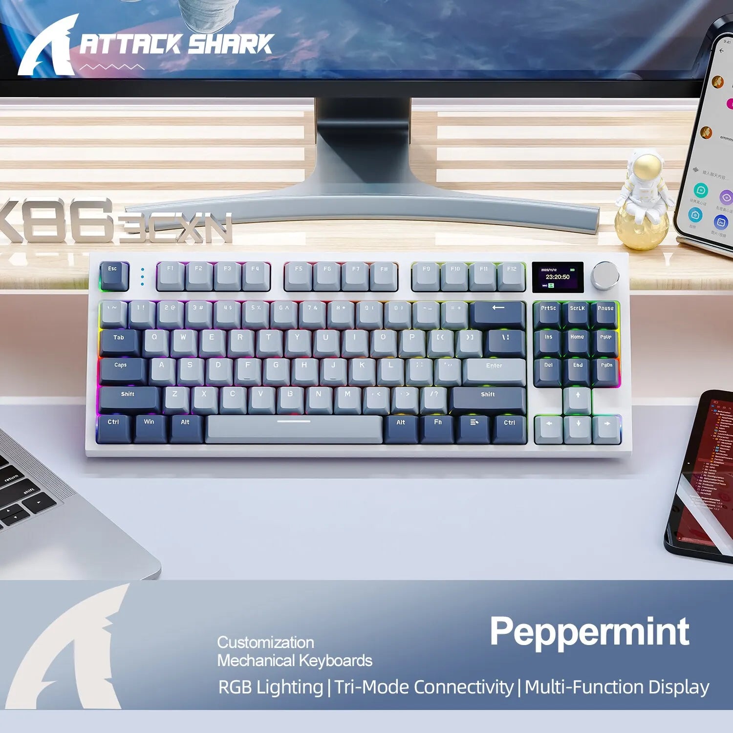 Tri-Mode Mechanical Keyboard with Display