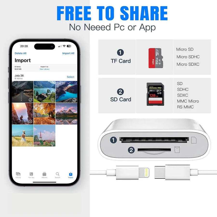 2-in-1 Lightning USB-C Card Reader