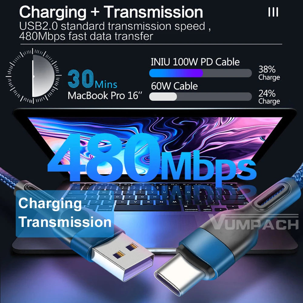 100W Fast Charging USB-C Cable