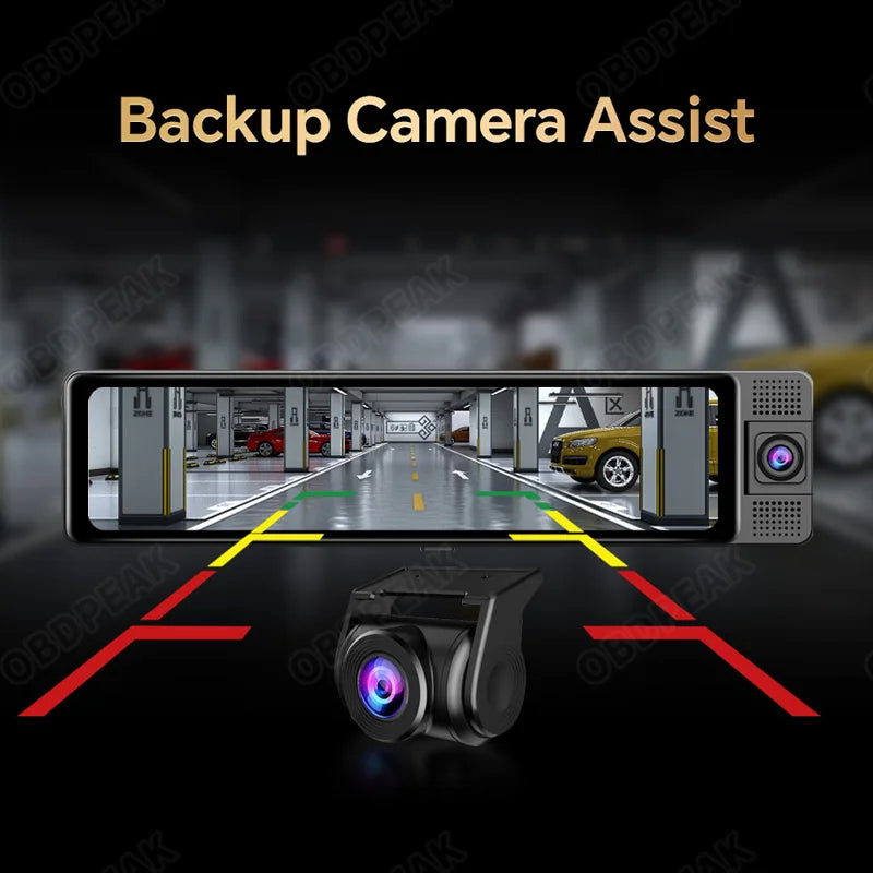 11.26" 3-Camera 4K+1080P Car DVR Cam