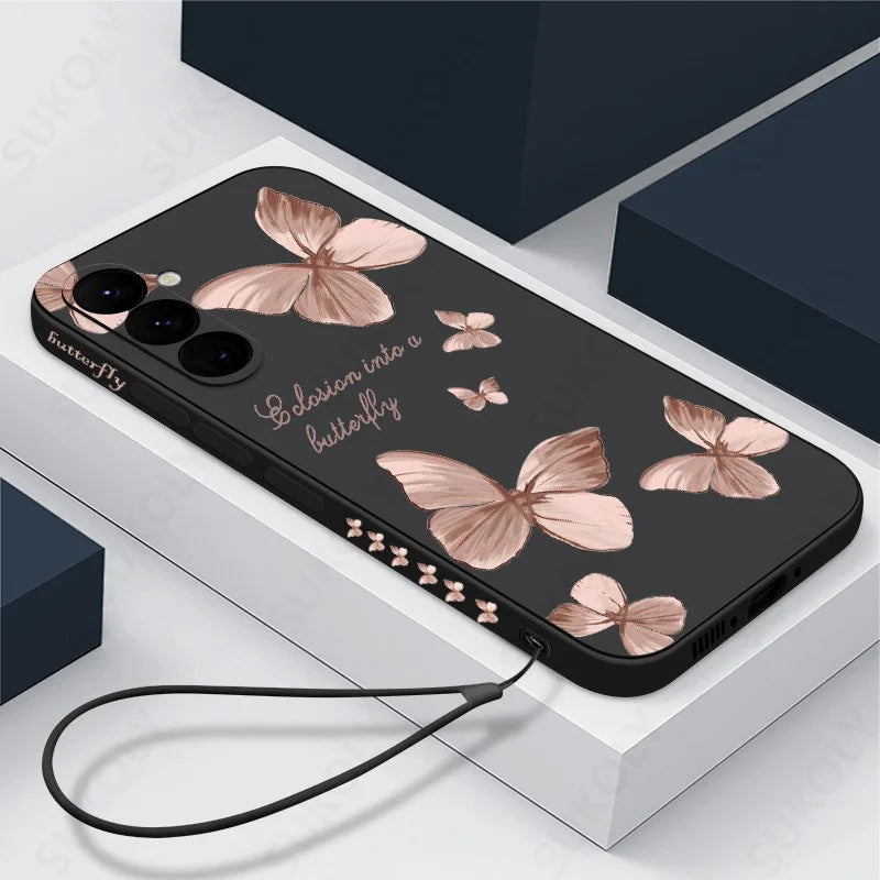 Butterfly Pattern Hand Lanyard Case Galaxy S25