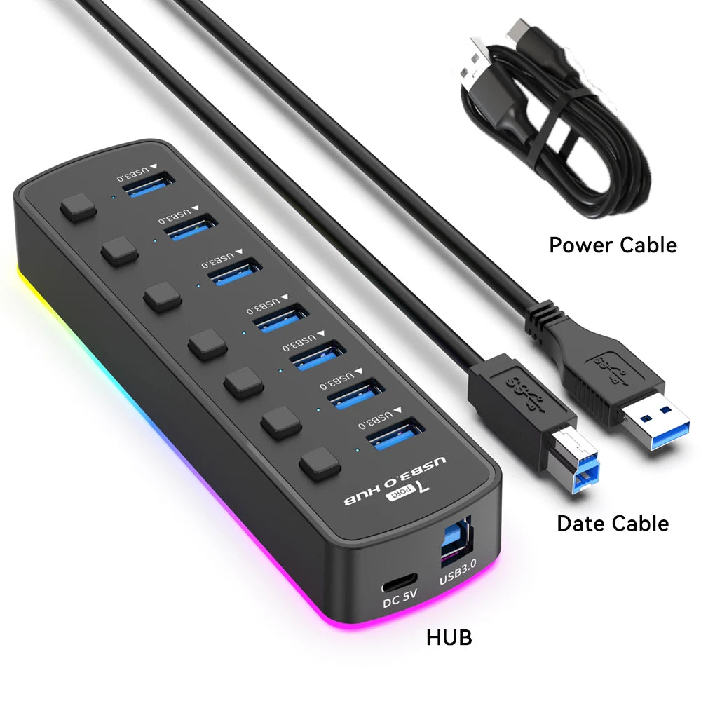 7-Port RGB USB 3.0 Hub with Power Switch