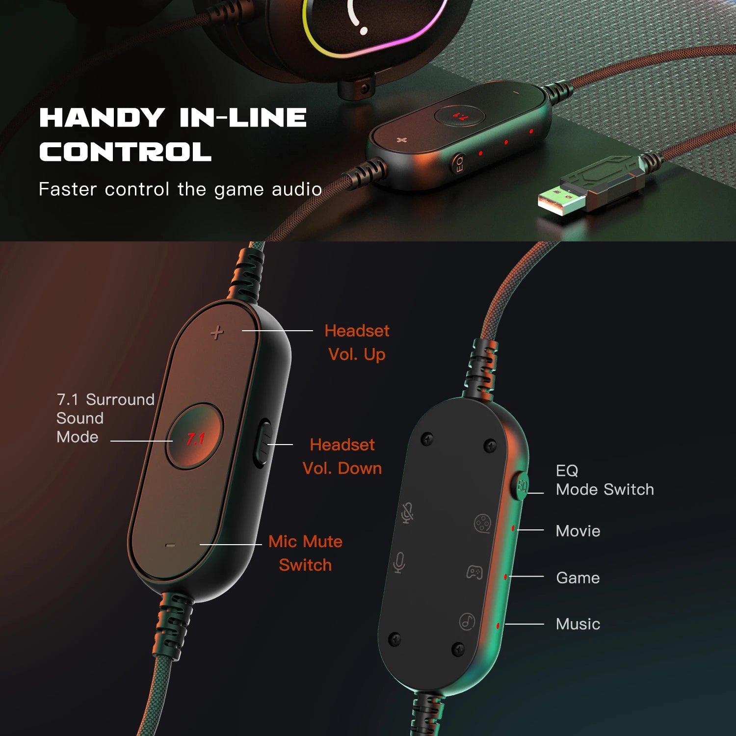 7.1 Surround Sound RGB Headphone with Mic