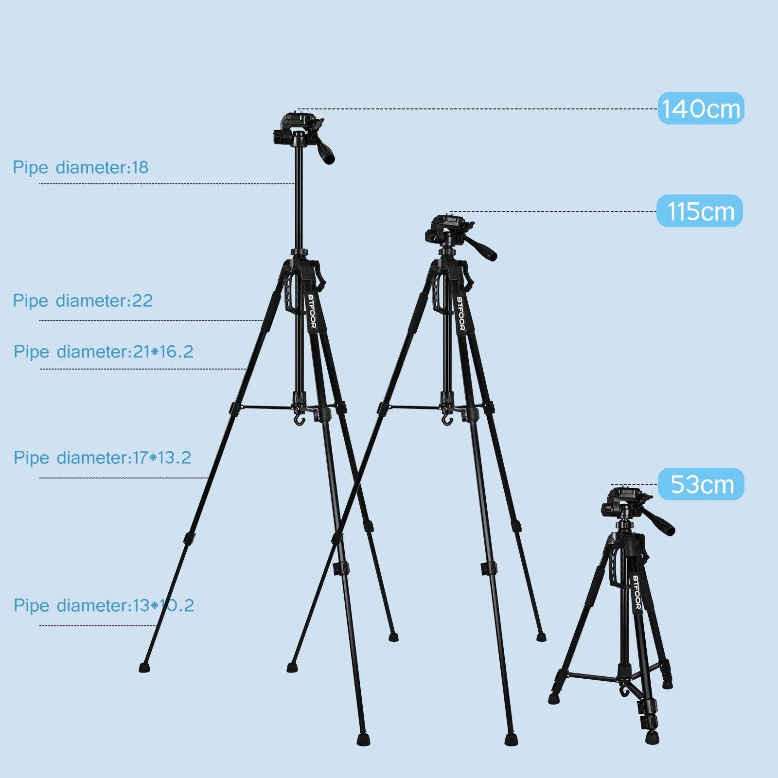 140cm Tall Aluminum Camera Tripod