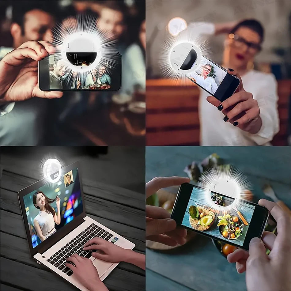 Mini LED Ring Selfie Light Clip Mobile
