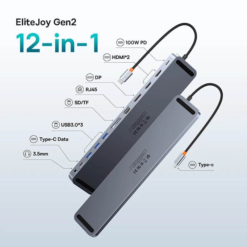 12-in-1 USB-C Hub with Dual HDMI