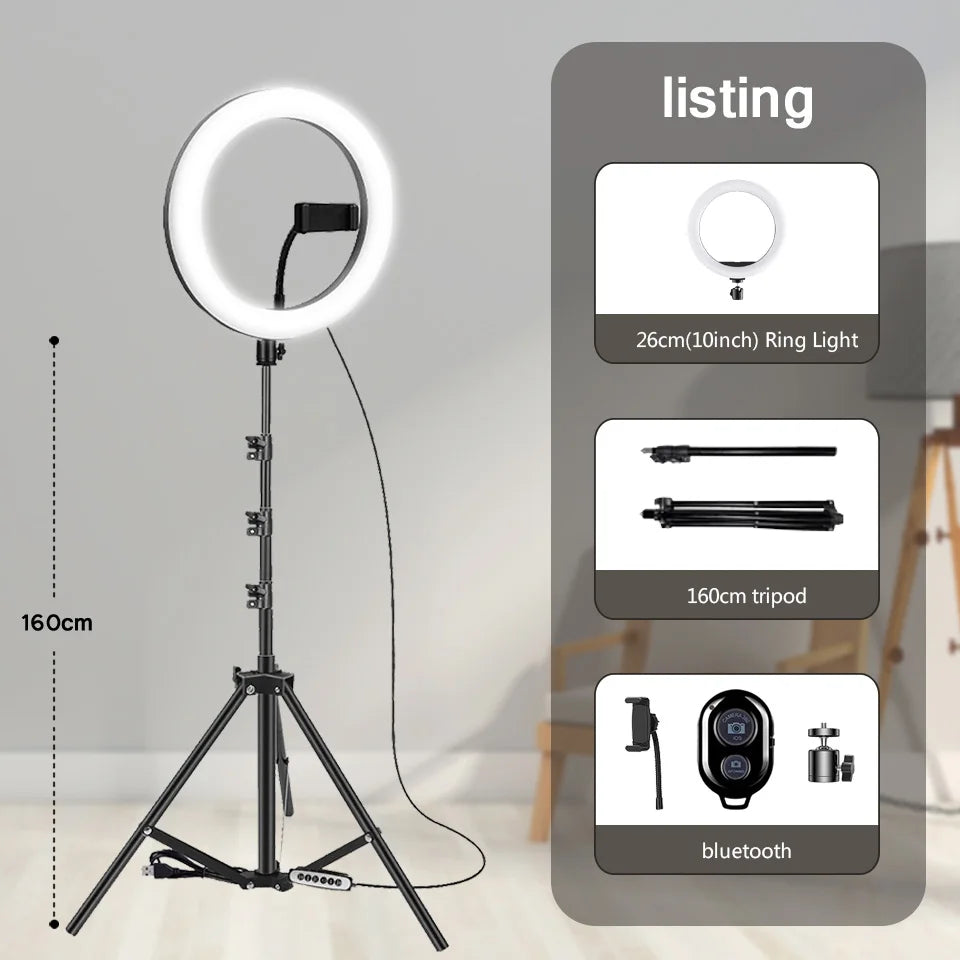 10" 26cm LED Dimmable Ring Light with Tripod