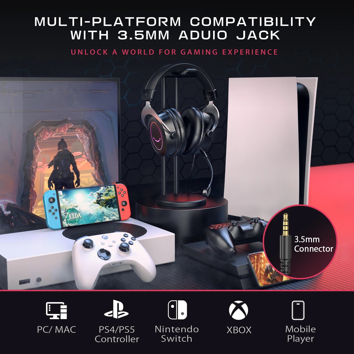Dynamic RGB Memory Foam Headset Black