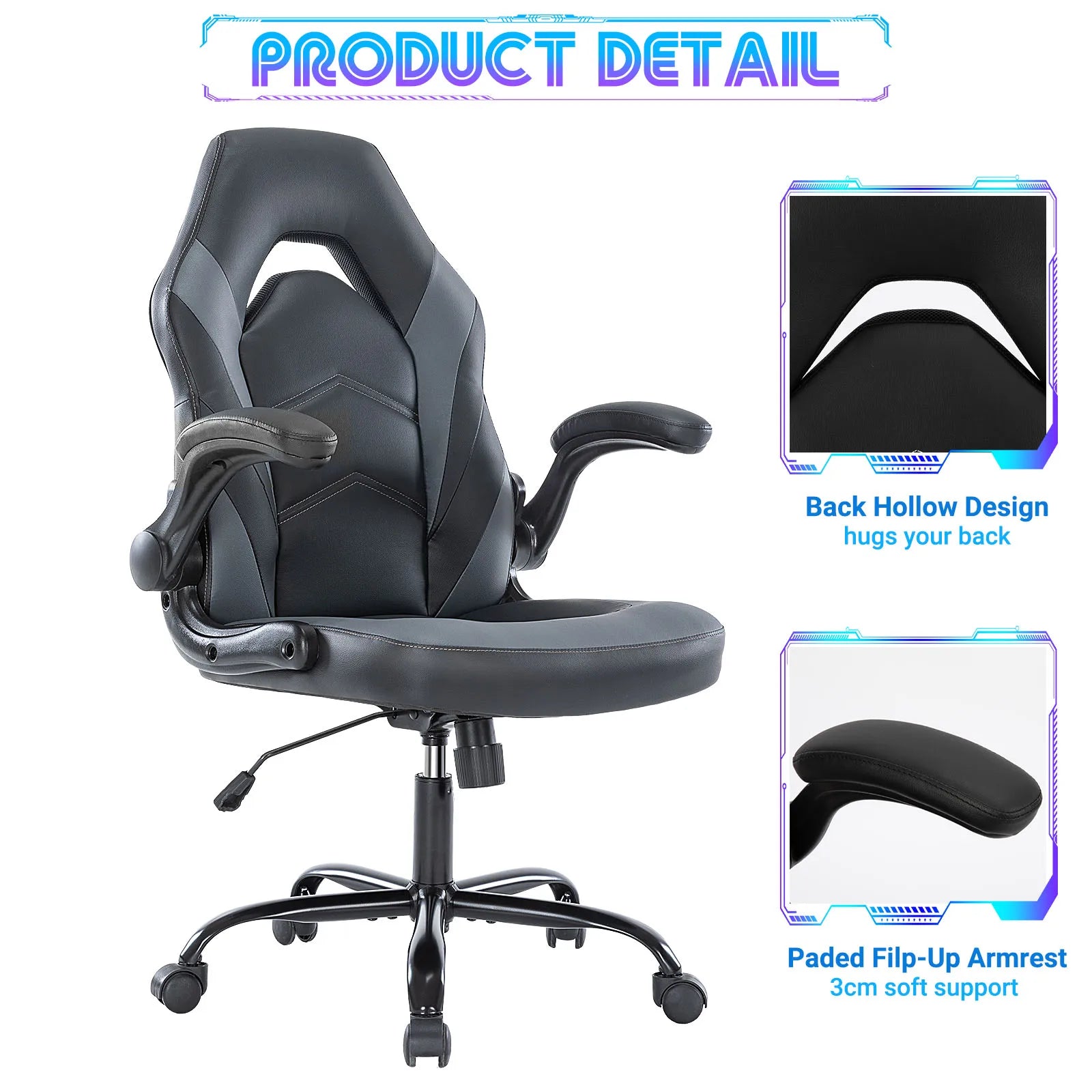 Ergonomic Gaming Chair with Flip-up Arms
