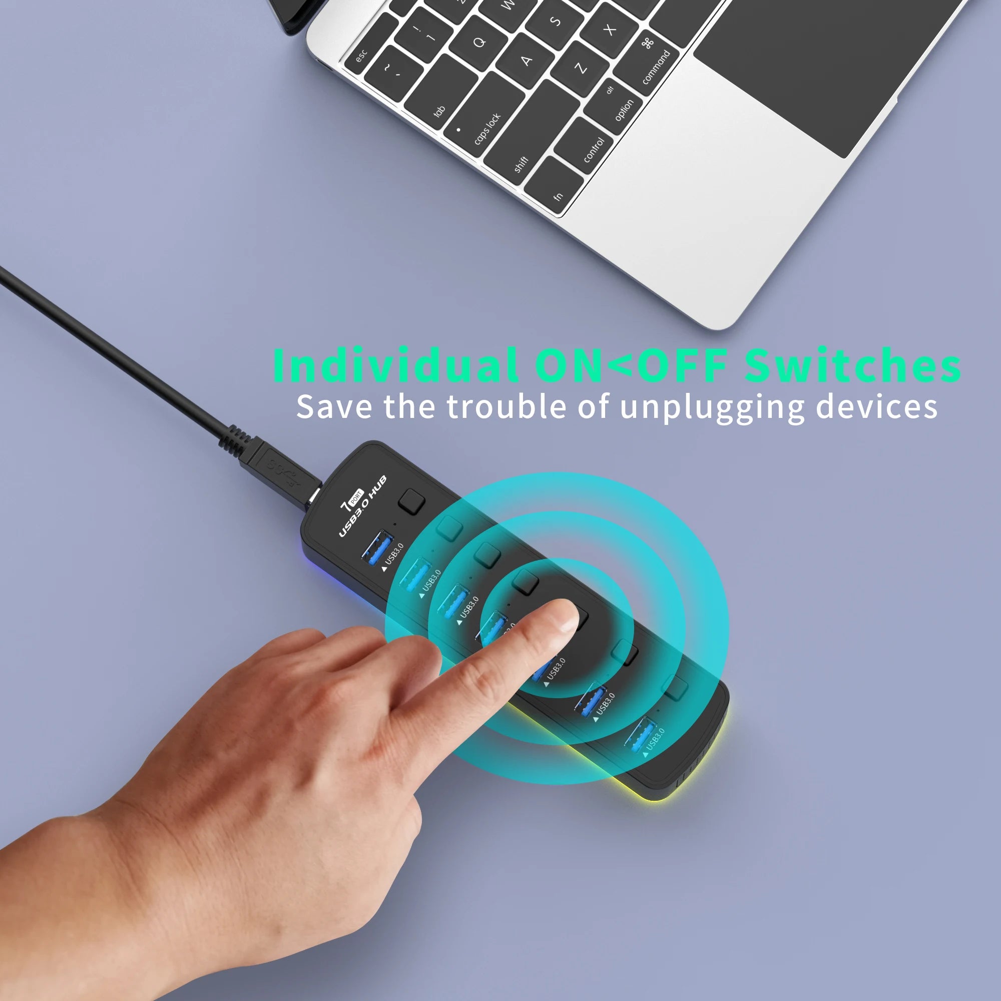 7-Port RGB USB 3.0 Hub with Power Switch