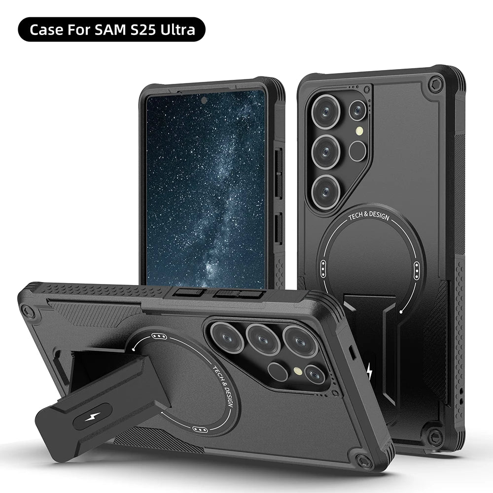 Fold Stand Holder Magnetic Armor Case For Samsung S25