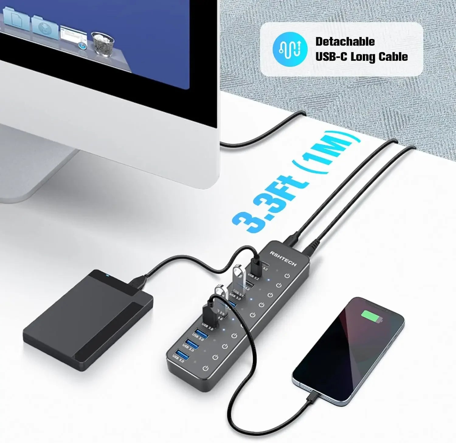 10-Port USB-C Data Hub Splitter
