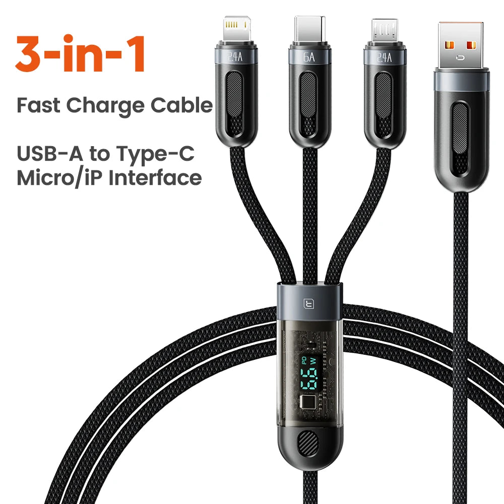 66W 3-in-1 Fast Charging Cable
