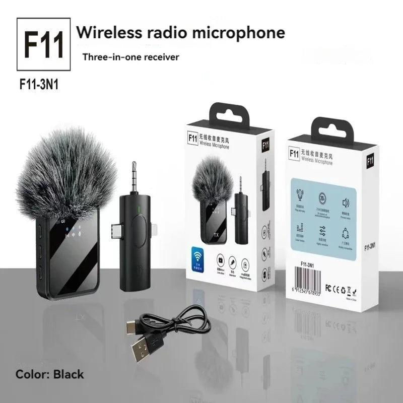 3-in-1 Wireless Microphone for Camera & Phone