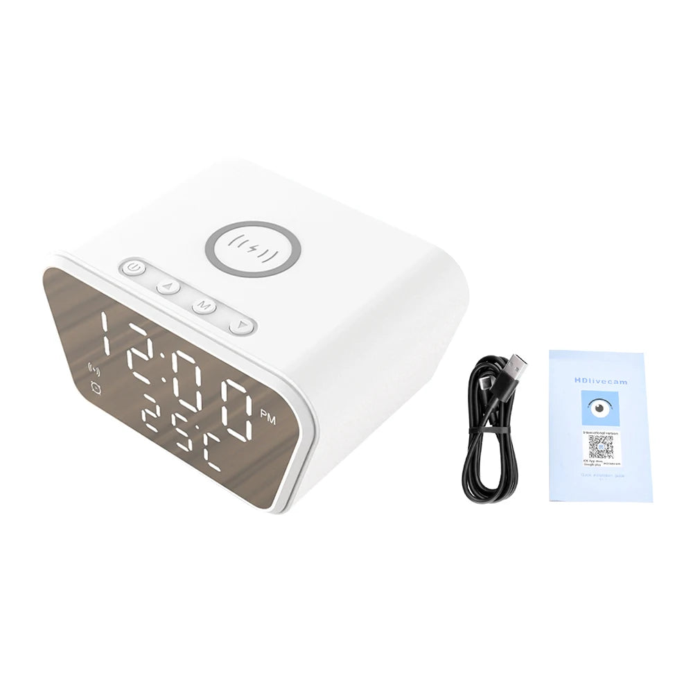 1080P Wireless Charger Clock Camera