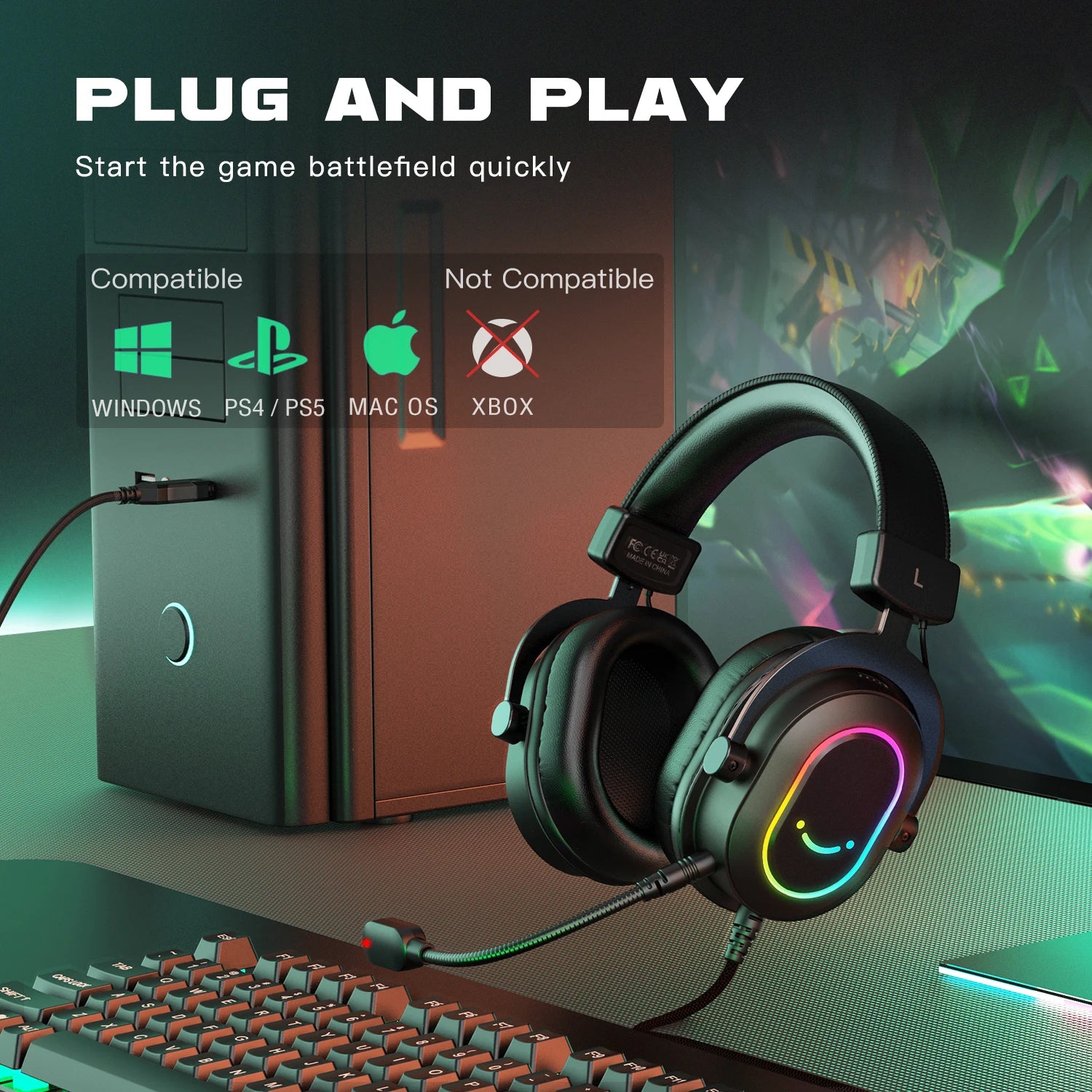 7.1 Surround Sound RGB Headphone with Mic