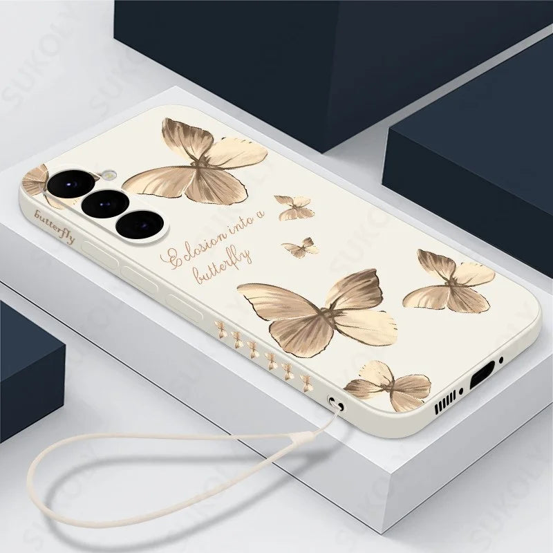 Butterfly Pattern Hand Lanyard Case Galaxy S25