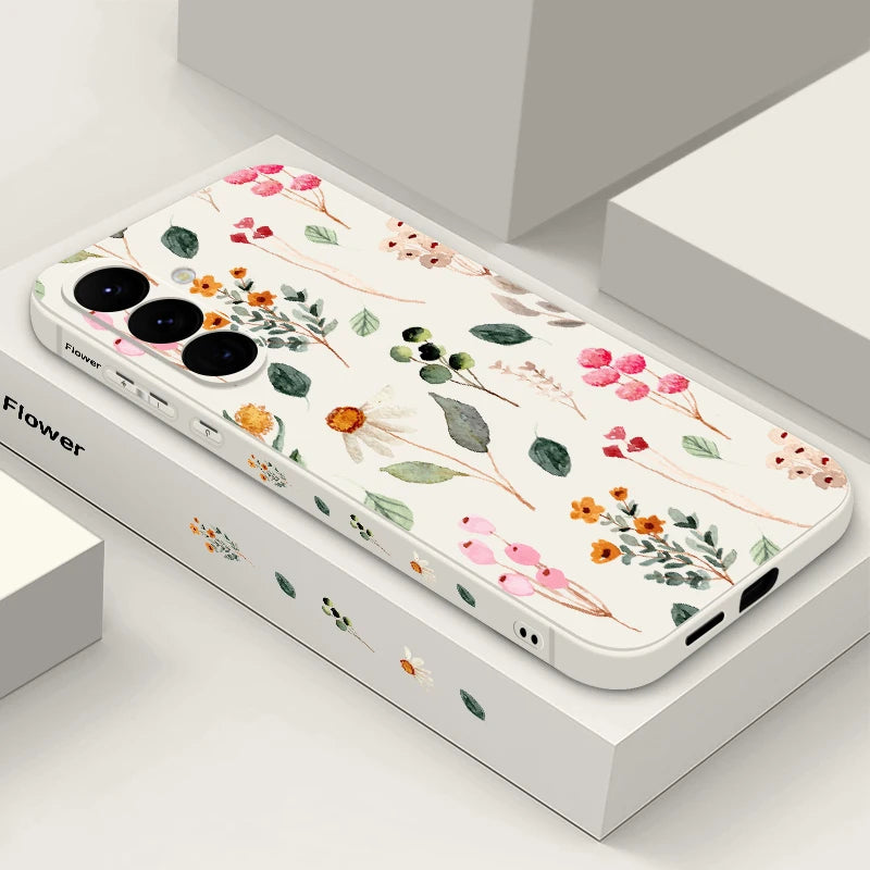 Luxury Flower Print Lanyard Case For Samsung Galaxy S24