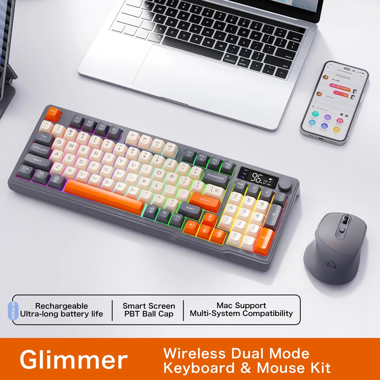 Ergonomic Dual-Mode Keyboard with Screen